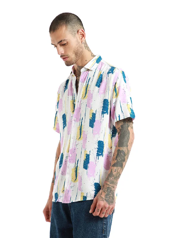 Abstract Pink Print Half Sleeve Shirt