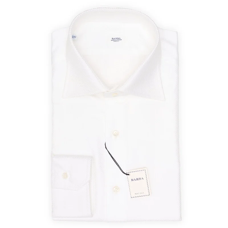 BARBA Napoli Handmade White Dobby Cotton Dress Shirt EU 45 NEW US 18