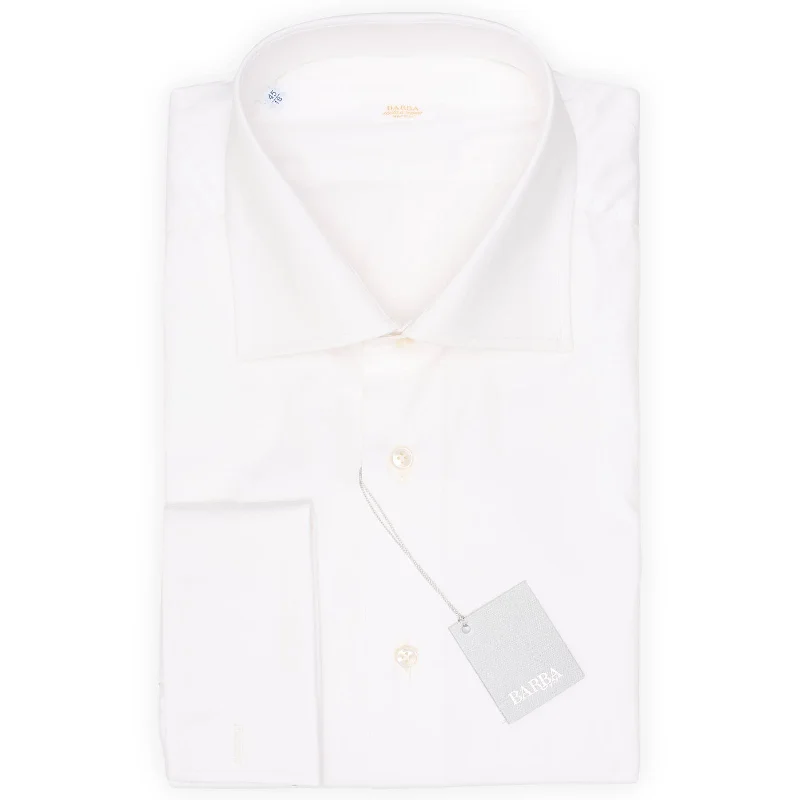 BARBA Napoli Handmade White Twill Cotton French Cuff Dress Shirt EU 45 NEW US 18