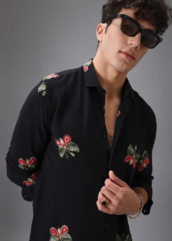 Black Butterfly Embroidered Shirt