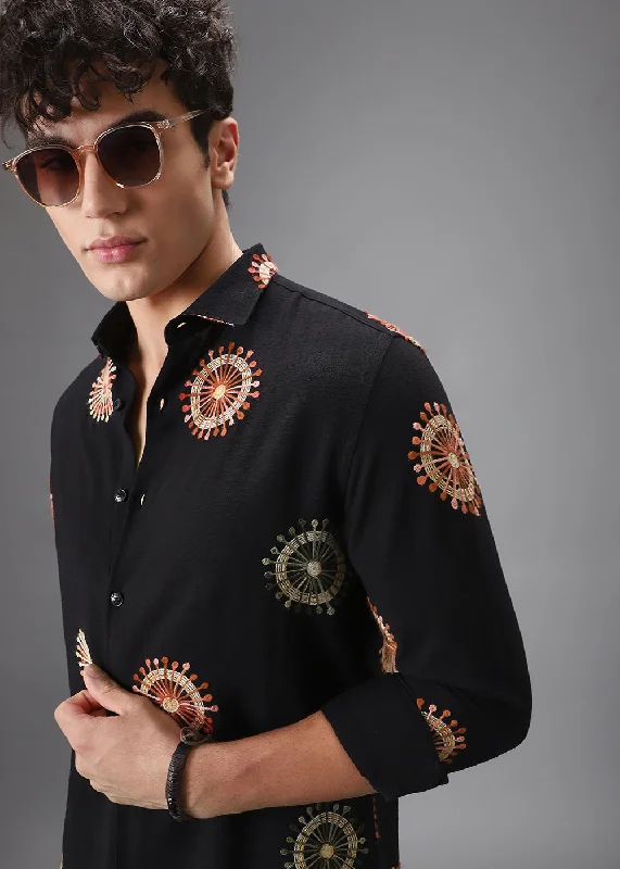 Black Circular Embroidery Shirt