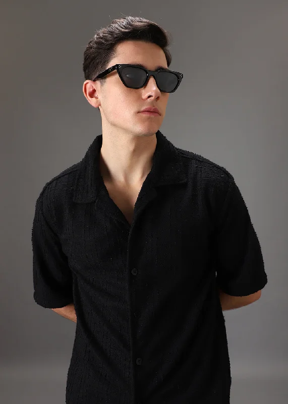 Black Cuban Collar Knitted Shirt