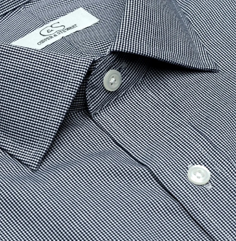 Black Mini Houndstooth Wrinkle-Free Cotton Dress Shirt with Spread Collar by Cooper & Stewart