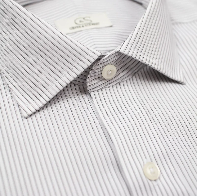 Black Textured Stripe Wrinkle-Free Stretch Cotton Dress Shirt with Spread Collar by Cooper & Stewart