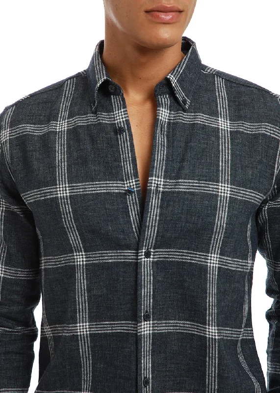 Melange Blue Boxed Check Shirt