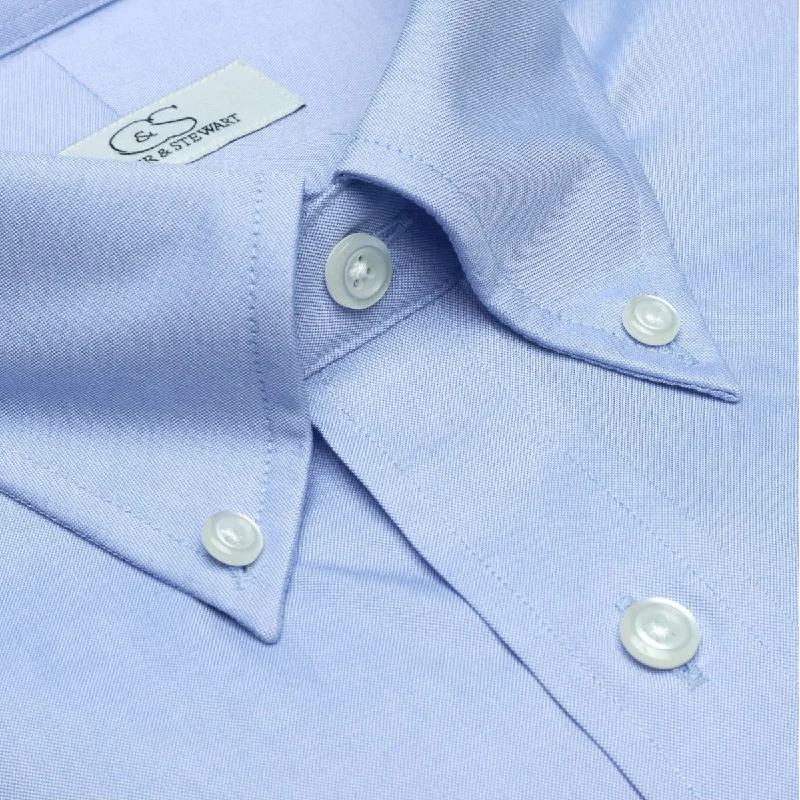 Blue Stretch Cotton Wrinkle-Free Pinpoint Oxford Cotton Dress Shirt with Button-Down Collar by Cooper & Stewart