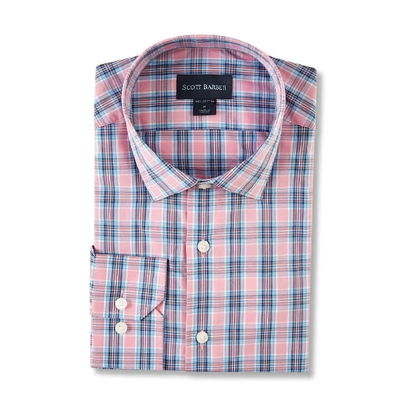 Bold Multi Plaid Italian Cotton Sport Shirt in Rose by Scott Barber