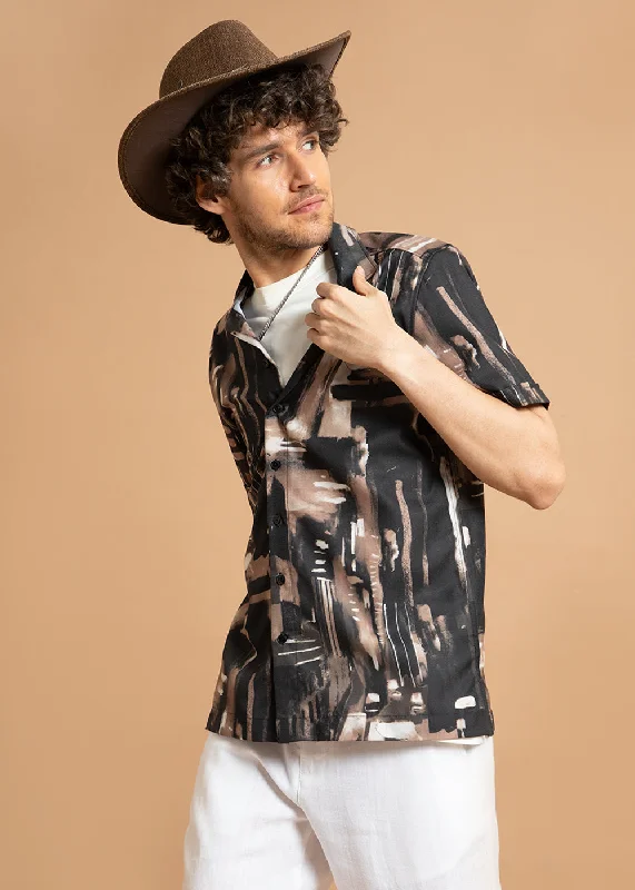 Brown Brush Stroke Half Sleeve Shirt