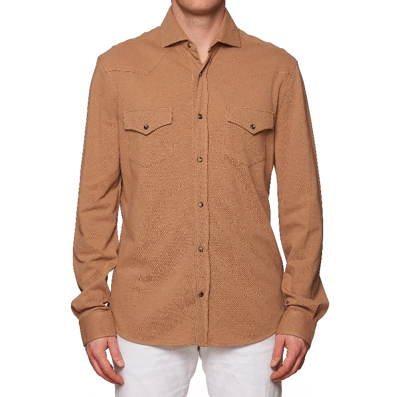 BRUNELLO CUCINELLI Tan Cotton Snap Front Leisure Fit Western Shirt NEW XL