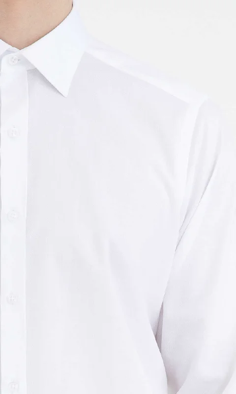 Classic Fit Plain Long Sleeve Cotton White Dress Shirt