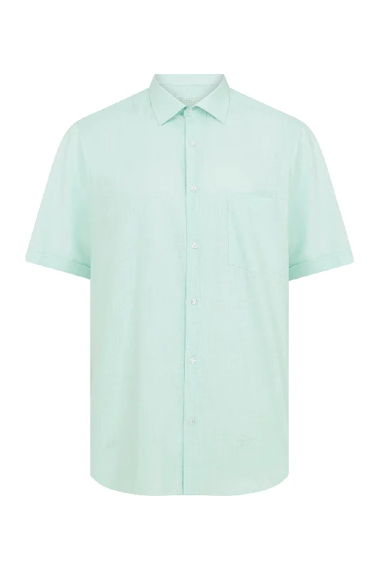 Classic Fit Short Sleeve Cotton Light Green Dress Shirt