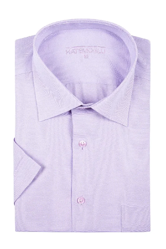 Classic Fit Short Sleeve Patterned Cotton Blend Dress Shirt, Lilac D.