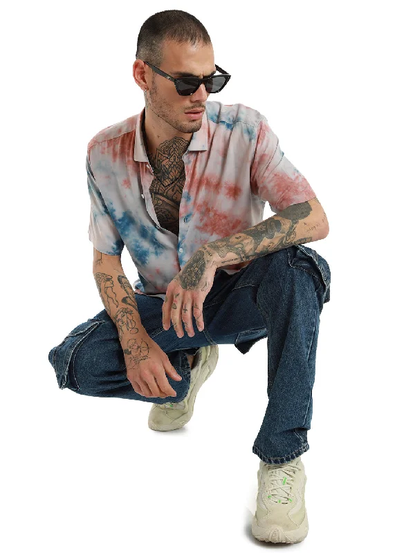 Coral Red Tie Dye Half Sleeve Shirt