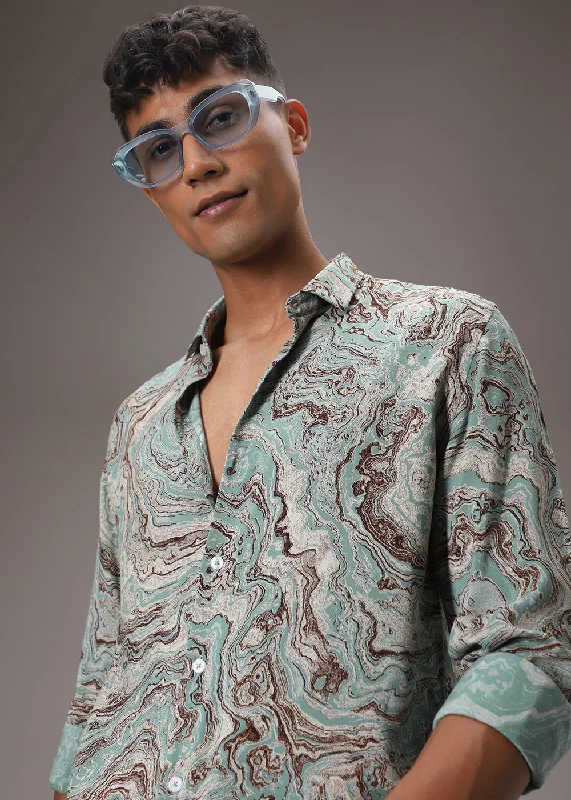 Cyan Marble Wash Feather Shirt