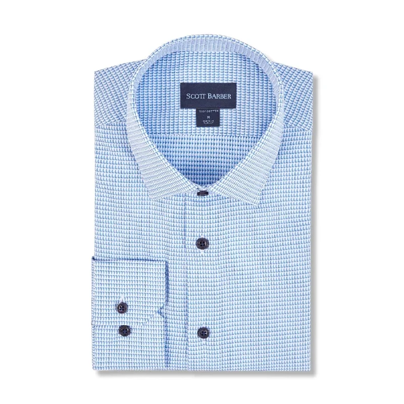 Dobby Micro Pattern Cotton Sport Shirt in Blue by Scott Barber