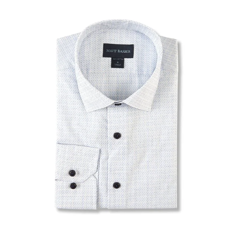 Dobby Micro Pattern Cotton Sport Shirt in White, Blue, and Tan by Scott Barber