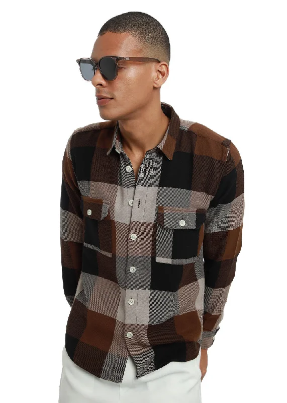 Dusky Brown Brushed Cotton Check Shirt