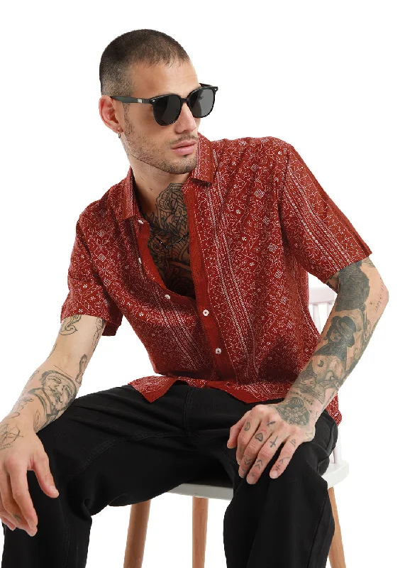 Fabula Rust Print Half Sleeve Shirt