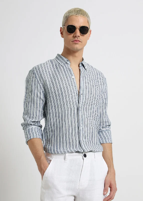 Flint Grey Stripe Pure Irish Linen Shirt