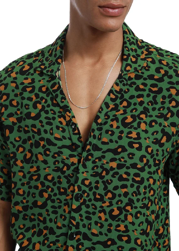 Green Leopardic Print Half sleeve shirt