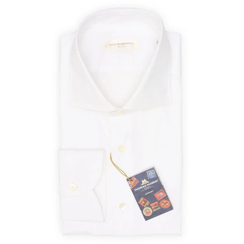 GUGLIELMINOTTI Milano White Pinpoint Oxford Cotton Dress Shirt EU 45 NEW US 18