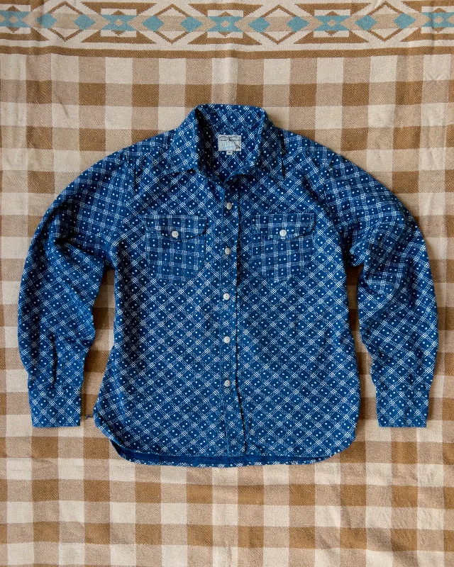 Indigo Discharge Diamond Flannel Workshirt