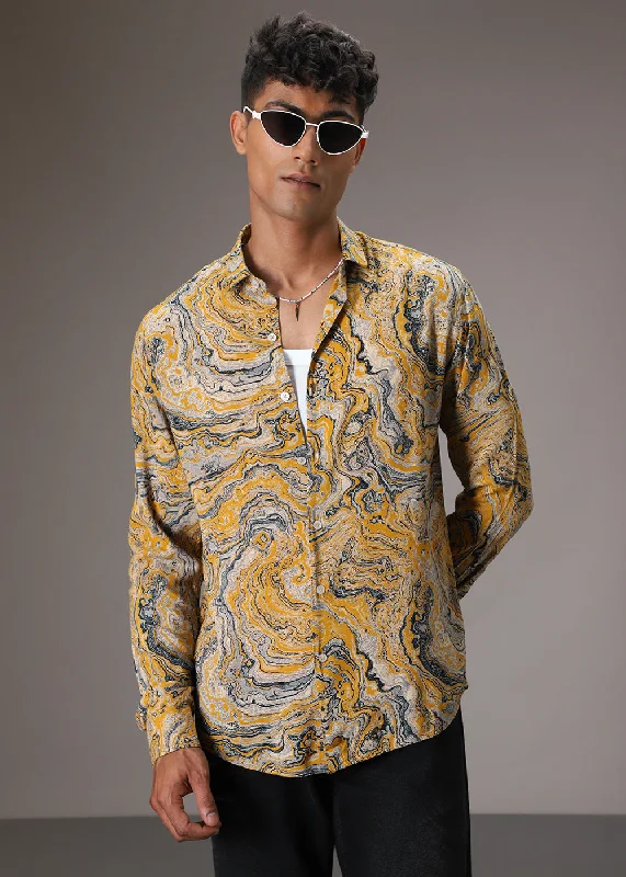 Mustard Marble Wash Feather Shirt