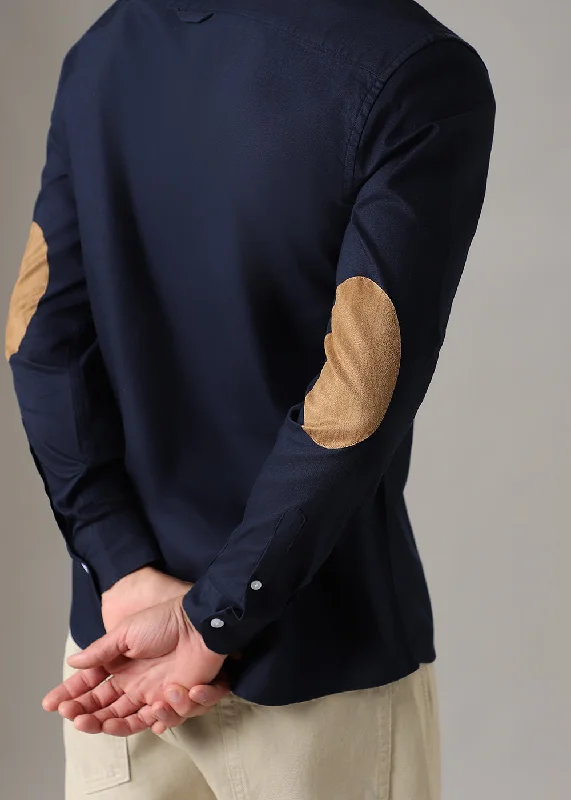 Navy Blue Elbow Patch Oxford Shirt