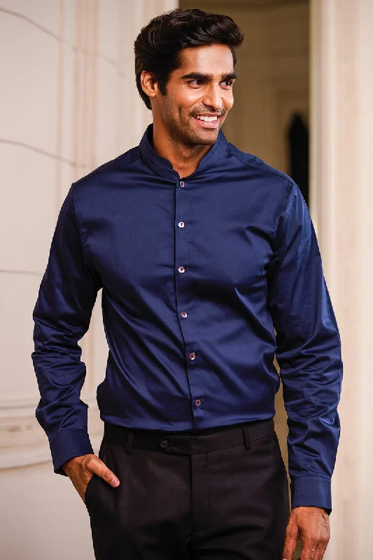 Navy Cotton Satin Shirt