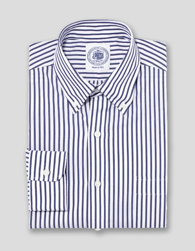 NAVY WHITE BUTCHER STRIPE BROADCLOTH DRESS SHIRT