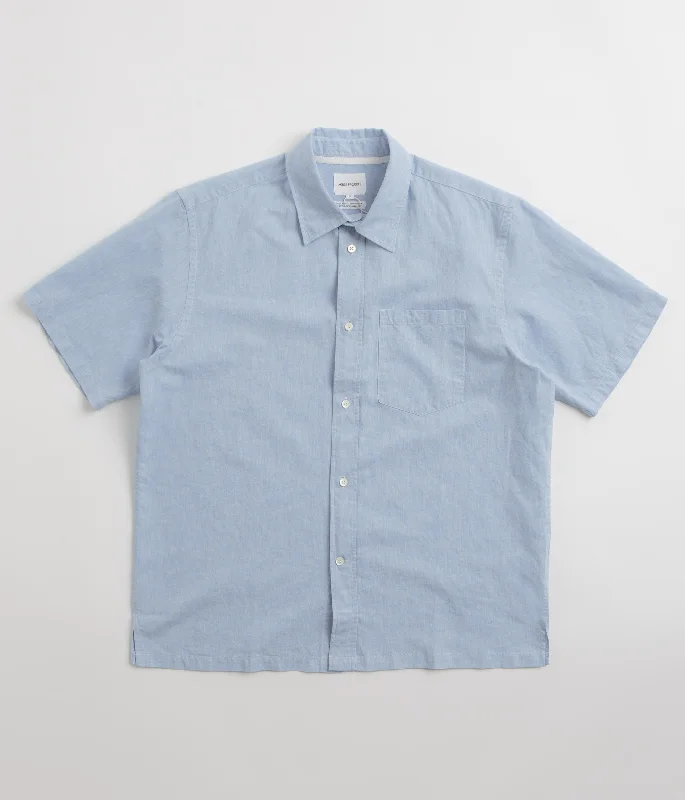 Norse Projects Ivan Relaxed Cotton Linen Short Sleeve Shirt - Pale Blue