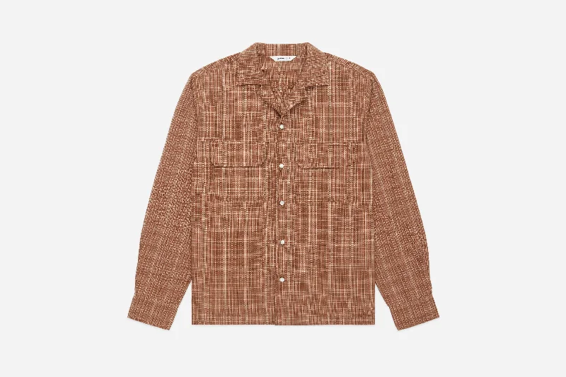 Open Collar Shirt ~ Amber Micro Plaid