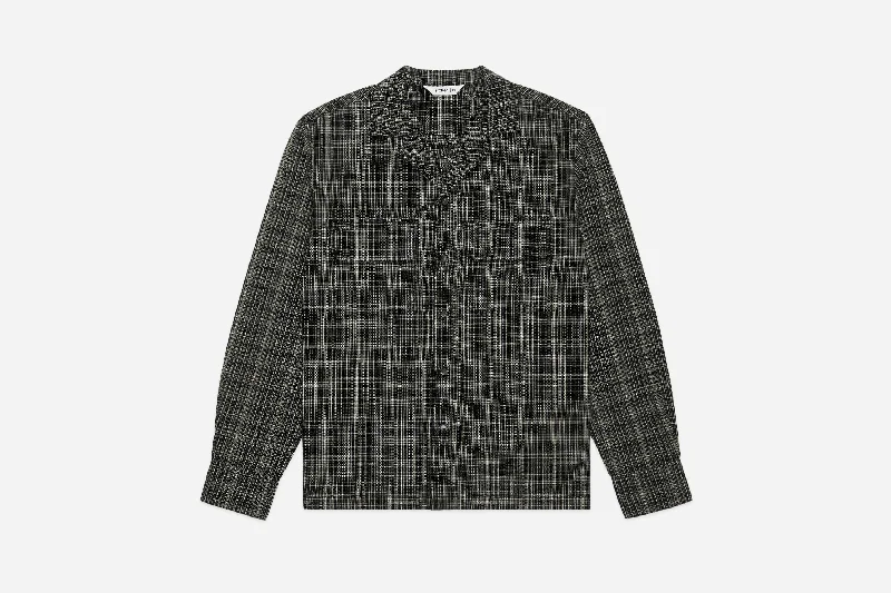 Open Collar Shirt ~ Black Micro Plaid