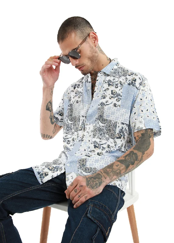 Paisley Blue Print Half Sleeve Shirt