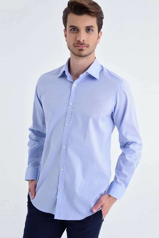 Regular Fit Long Sleeve Cotton Blend Light Blue Dress Shirt