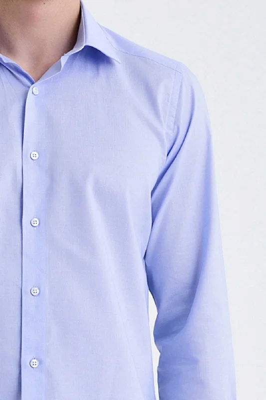 Regular Fit Long Sleeve Cotton Light Blue Casual Shirt