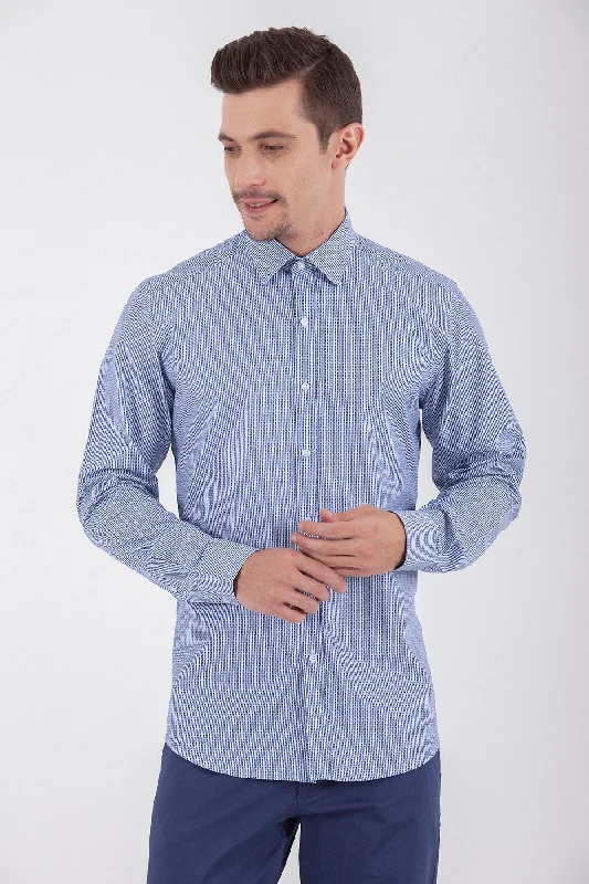 Regular Fit Long Sleeve Cotton Navy Dress Shirt