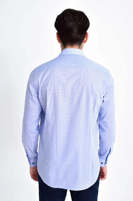 Regular Fit Printed Cotton Light Blue Casual Shirt