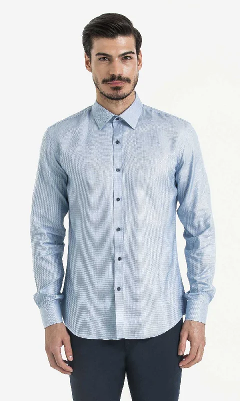 Slim Fit Long Sleeve 100% Cotton Blue Casual Shirt