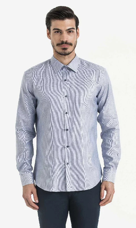 Slim Fit Long Sleeve Cotton Blue Casual Shirt