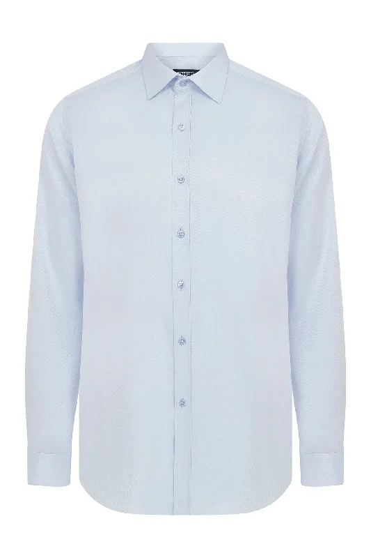 Slim Fit Long Sleeve Patterned Cotton Blend Dress Shirt, Ice Blue D.