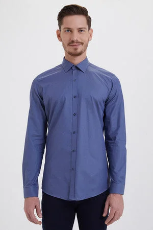 Slim Fit Long Sleeve Patterned Cotton Casual Shirt, Dark Blue D.