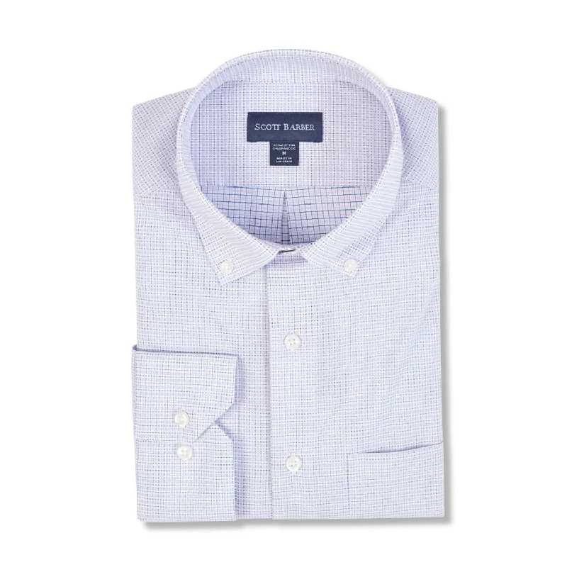 Stretch Cotton Dobby Check Sport Shirt in Lilac by Scott Barber