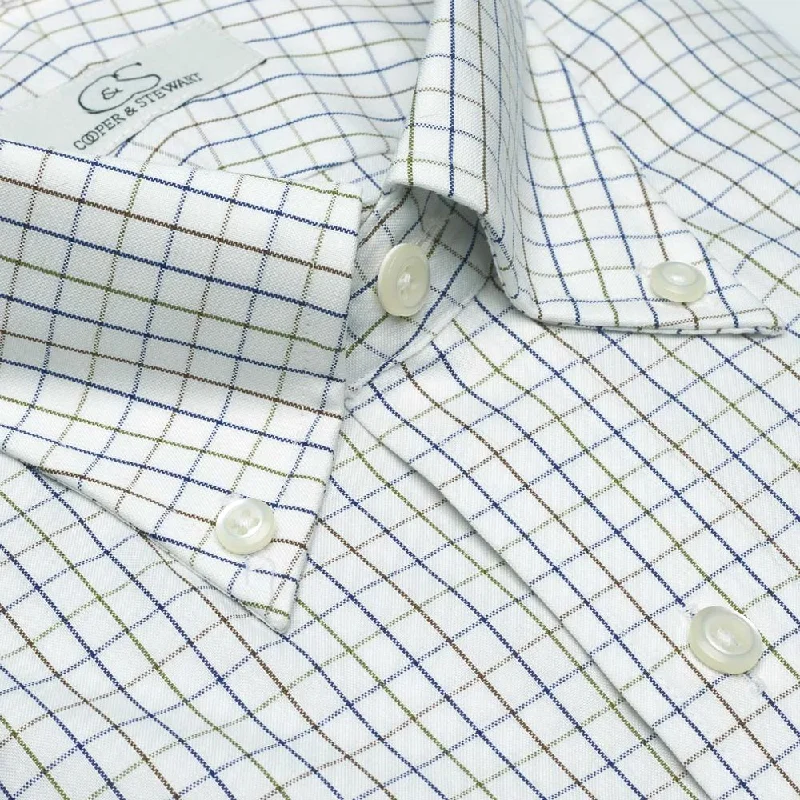 The Addison - Wrinkle-Free Windowpane Plaid Cotton Dress Shirt with Button-Down Collar in Multi by Cooper & Stewart