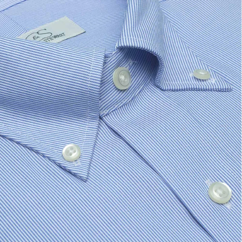 The Reagan - Wrinkle-Free Fine Line Stripe Cotton Dress Shirt with Button-Down Collar in Blue by Cooper & Stewart