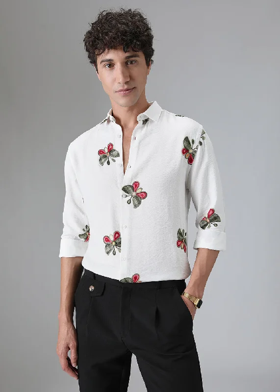 White Butterfly Embroidered Shirt