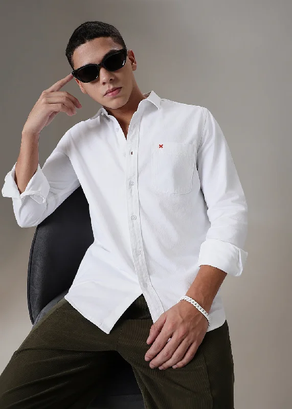 White Cotton Single Pocket Shirt