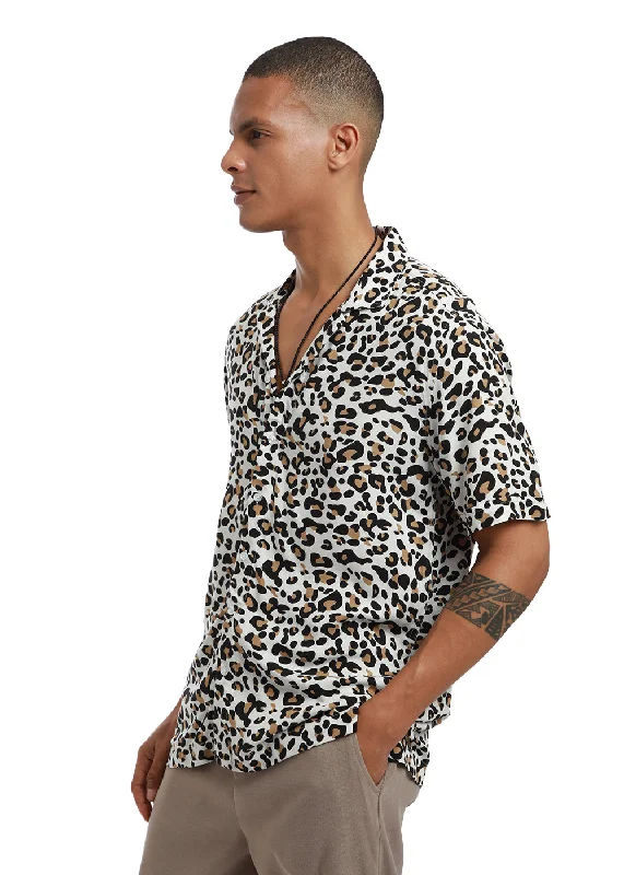 White Leopardic Print Half sleeve shirt