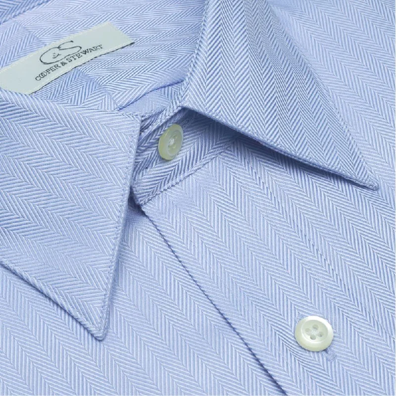 The Charleston - Wrinkle-Free Herringbone Cotton Dress Shirt in Blue by Cooper & Stewart