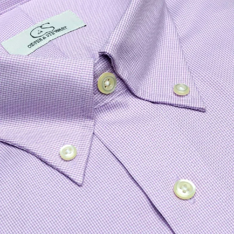 The Aberdeen - Wrinkle-Free Mini Houndstooth Cotton Dress Shirt with Button-Down Collar in Lavender by Cooper & Stewart